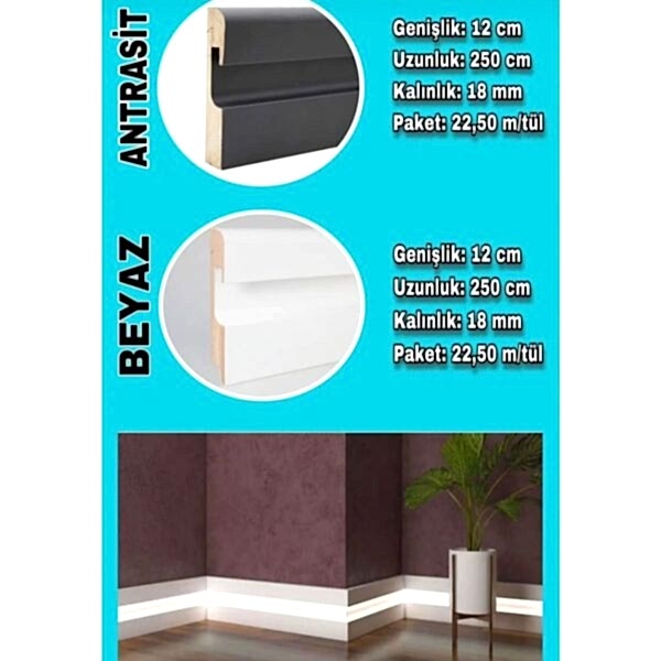 Antrasit Ahşap Ledli Süpürgelik